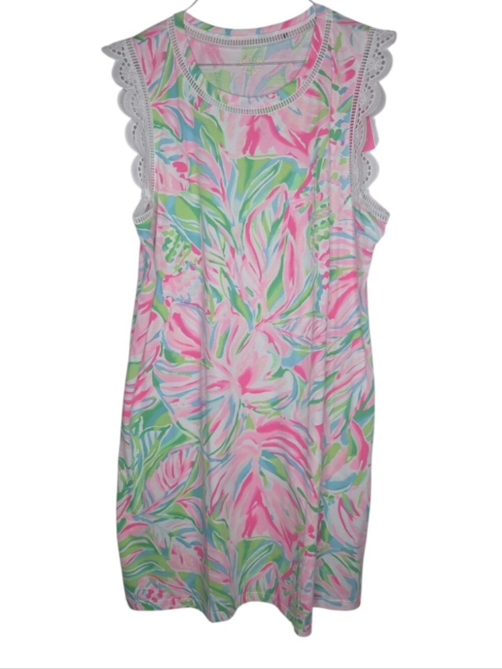 Lilly Pulitzer Agee Eyelet Edged Shift Dress Croc My World Size XL NWT